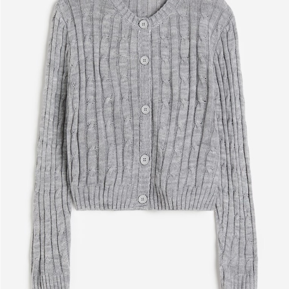 H&M Gray Cardigan Sweater V-Neck Cropped